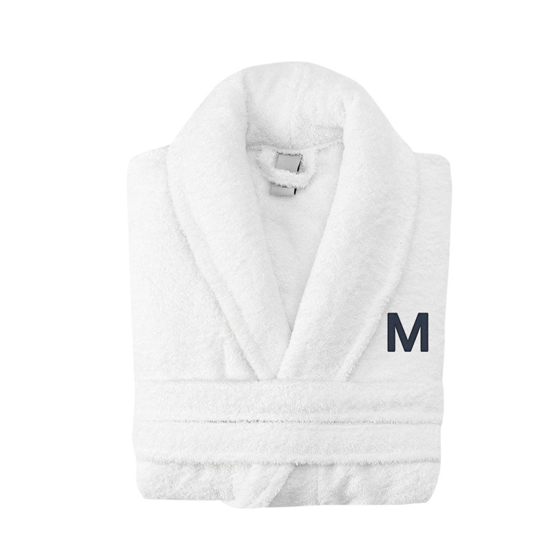 Peignoir monogramme en coton turc châle, M, Blanc