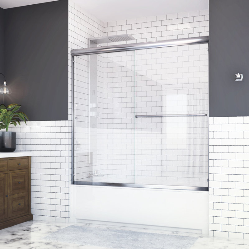 Distinctive 60 in. W x 58.5 in. H Sliding Bypass Semi-FramelessTub Door in Chrome with 1/4 in. Thick Clear Glass, Chrome