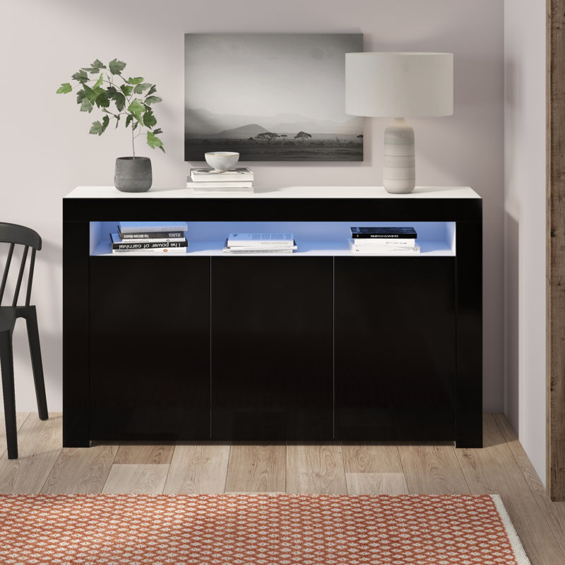 Dina 152cm Sideboard, White Matte/ Black High Gloss, Yes