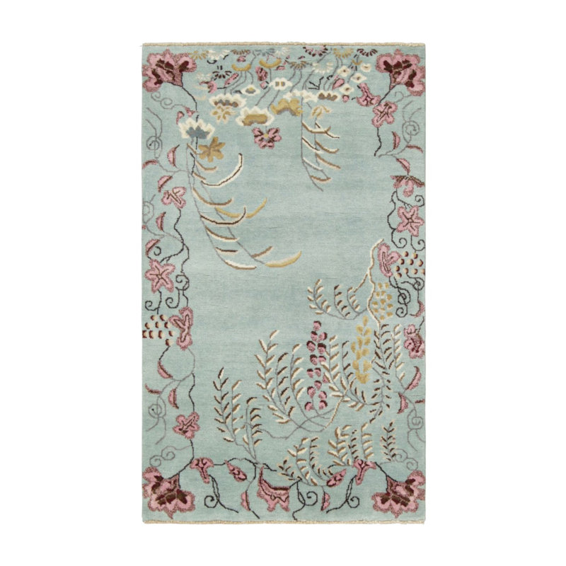 Art Deco Wool Floral Area Rug, Rectangle 10' x 14'