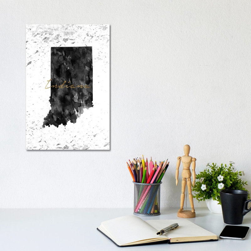 Indiana Black And White Gold - Wrapped Canvas Print, 30.48cm H x 20.32cm W