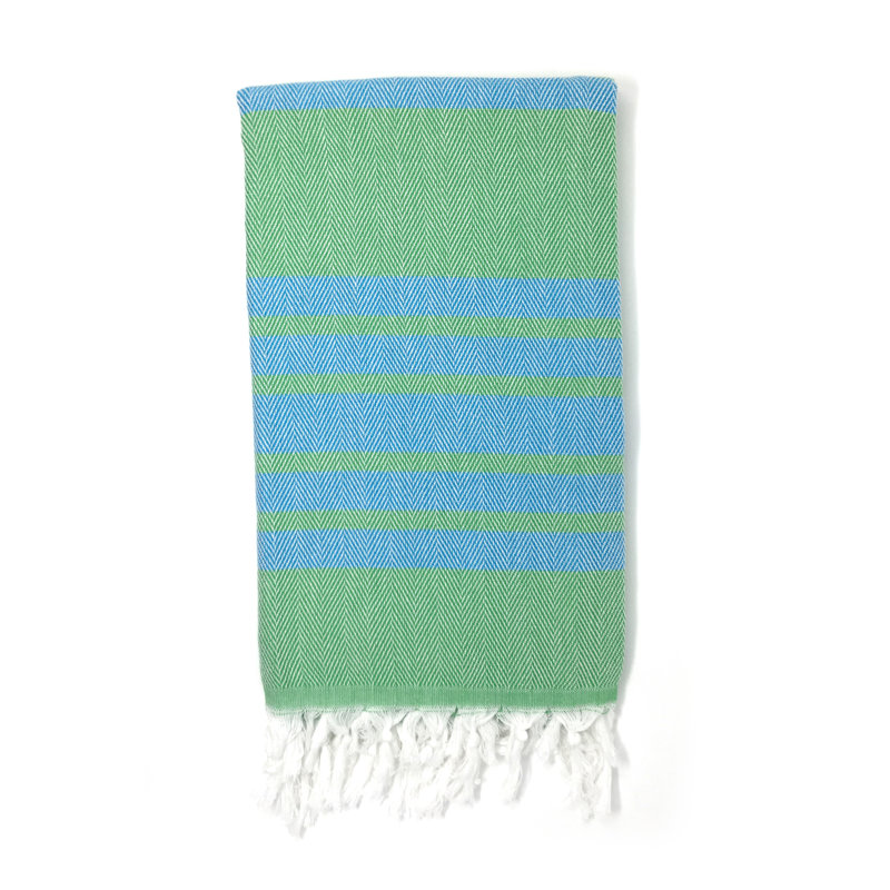 Serviette de plage 100% coton Luxury Pestemal Fouta, Vert / bleu