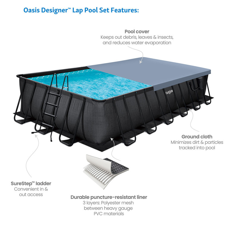 Funsicle: Oasis Designer Lap Pool - Above Ground Pool Set, Durable 3-Ply, Powerful Filtration System, SureStep Ladder, For 6-7 People