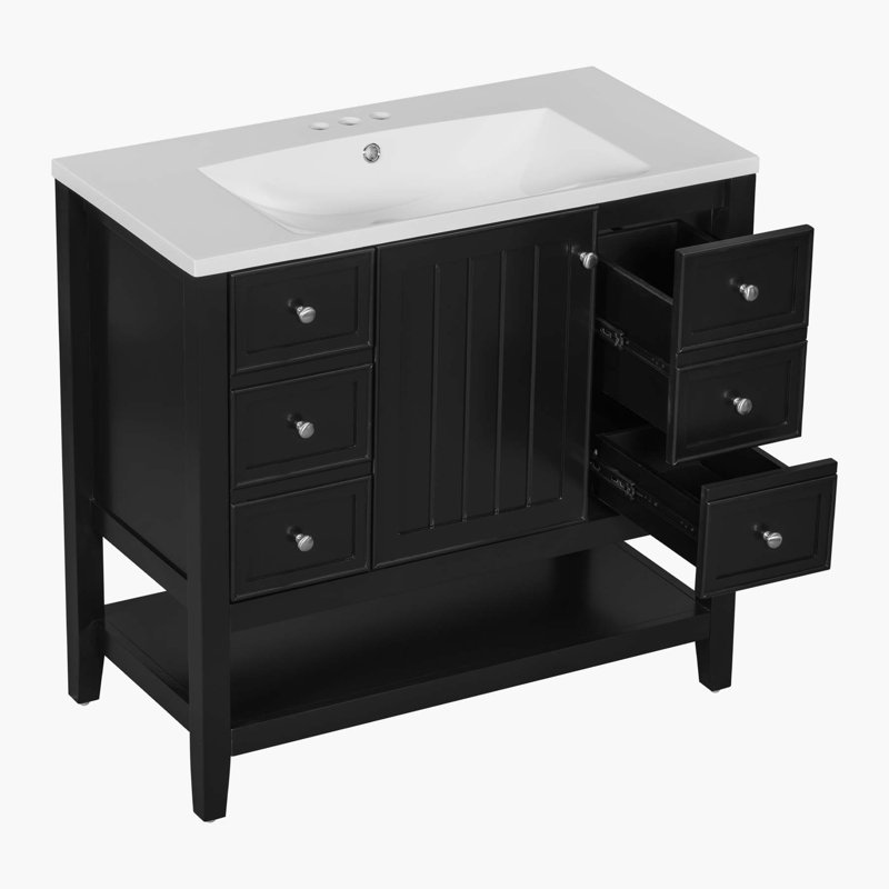 Base de meuble-lavabo simple H 34,1 po x l 36 po x P 18 po seulement, Noir