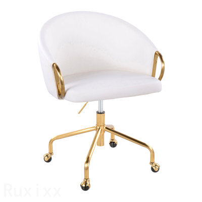 Chaise de bureau contemporaine / glamour en métal doré et similicuir blanc