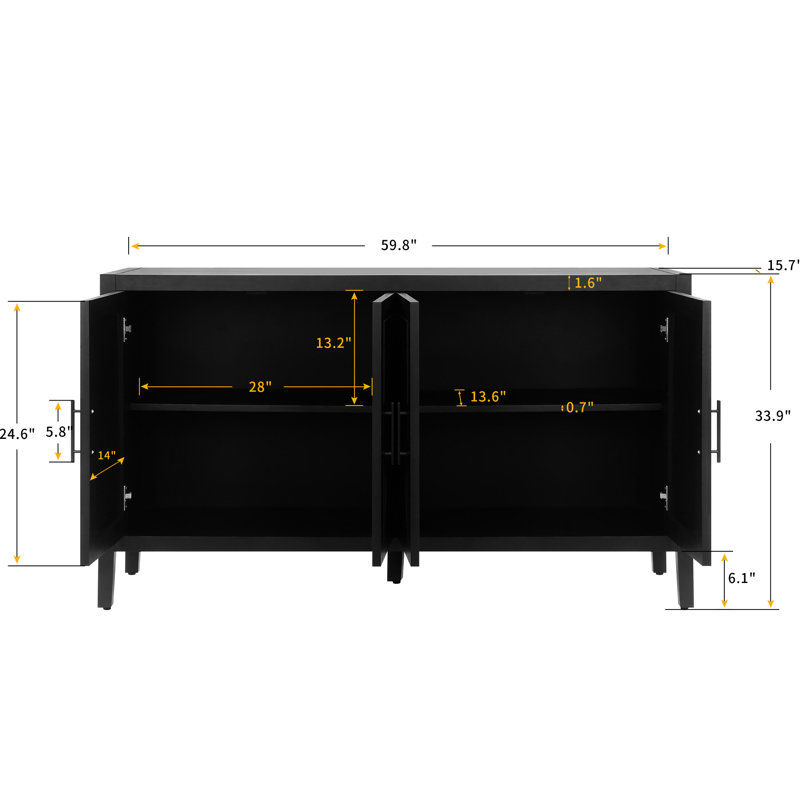 Buffet décoratif 4 portes avec tablette réglable et buffet en bois