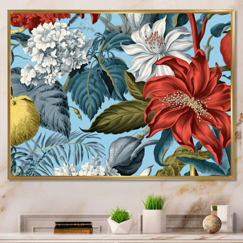 " Red Green Lily Impressions ", 24" H x 32" W x 1" D, Gold Floater Framed