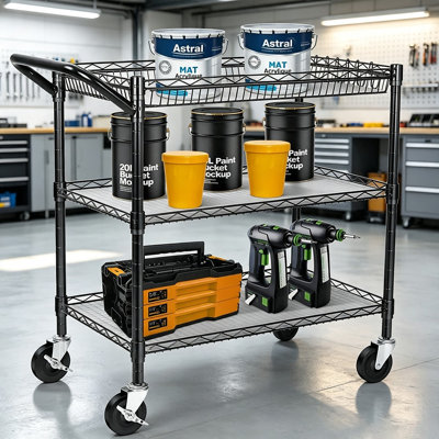 Chariot utilitaire à roulettes en métal robuste de 990 lb avec roulettes, guidon et doublure de tablette NSF, chariot de service pour la cuisine et le restaurant