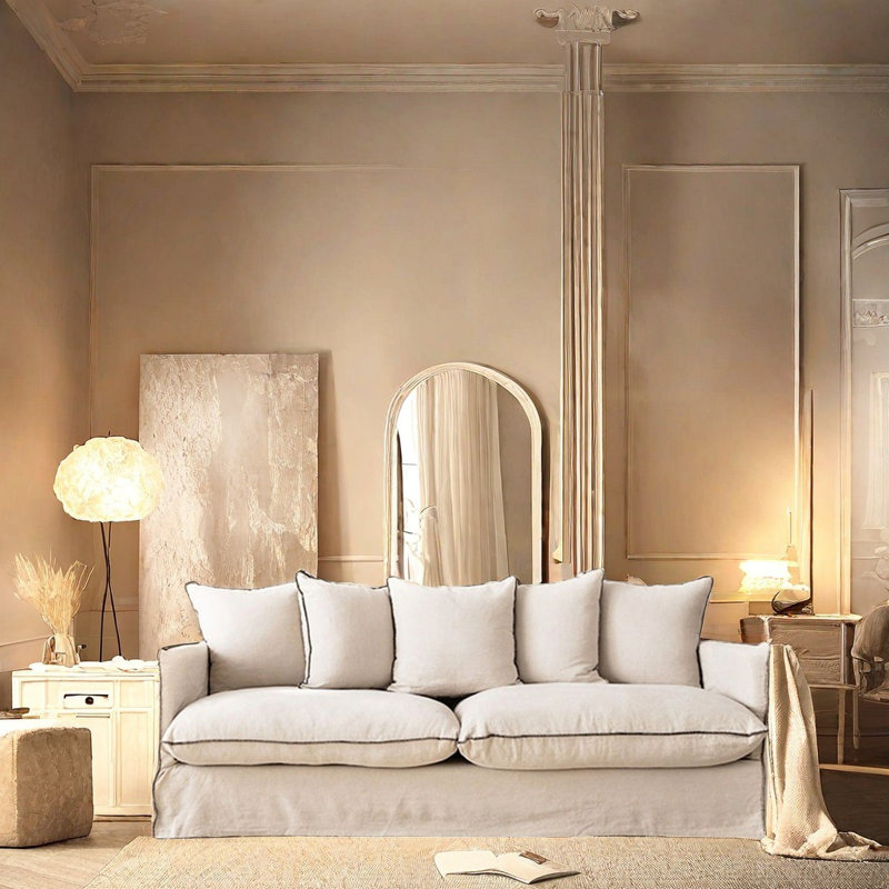 Canapé japonais en tissu beige, H 34,65 po x l 70,87 po x P 40,94 po, 2