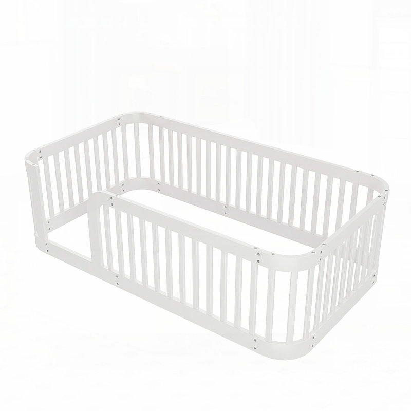 Structure de lit simple en bois avec clôture Wood, blanc, Simple, Blanc