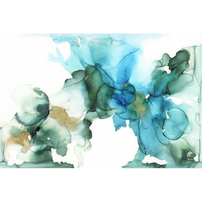Aqua Bloom II by Jennifer Goldberger - Painting on Canvas, 30 cm H x 46 cm W, Wrapped Canvas