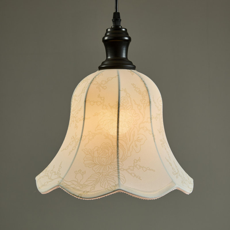 Luminaire suspendu 1 lumière en tissu brodé rétro, plafonnier rétro pastoral avec abat-jour cloche en forme de fleur, luminaire à cordon réglable pour salle à manger, îlot de cuisine, chambre à coucher