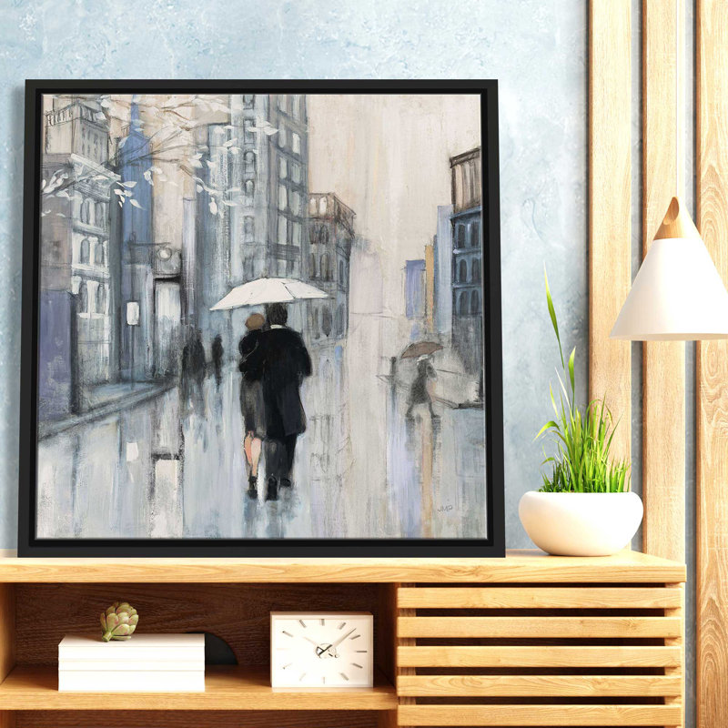 «Spring Rain New York Neutral Crop» par Julia Purinton - Peinture, L 27,5 po x H 27,5 po, Cadre noir
