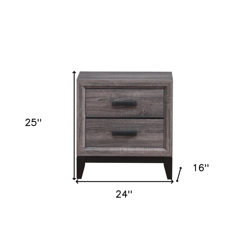 Table de chevet 25 po à deux tiroirs en bois gris