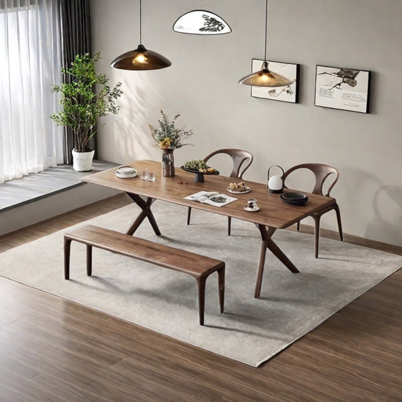 Walnut all solid wood dining table set, 29.53"H x 70.87"L x 35.43"W