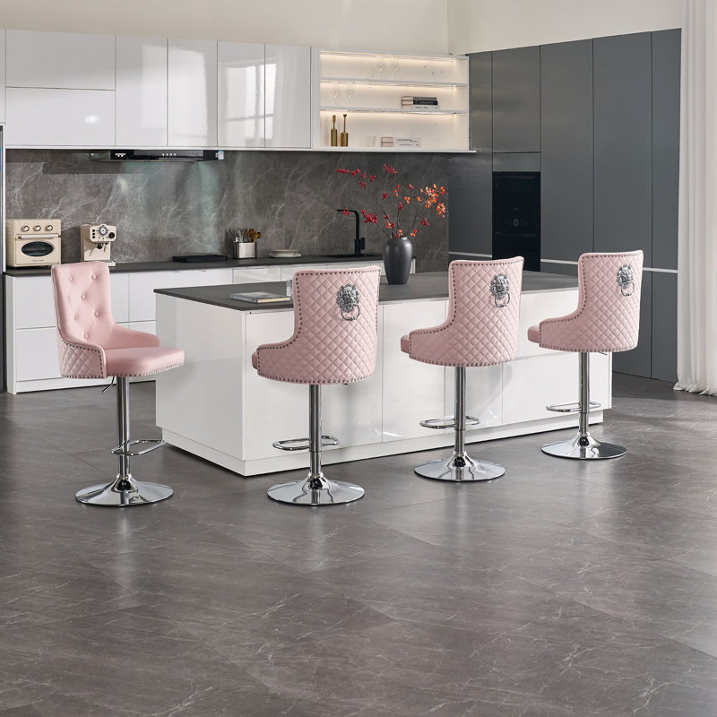 Ensemble de 4 tabourets de bar pivotants à hauteur réglable avec base Chorme, Rose