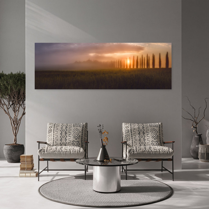 Art mural doré, cyprès doré, sérénité sereine, cyprès tranquille, paysage, H 20 po x l 60 po