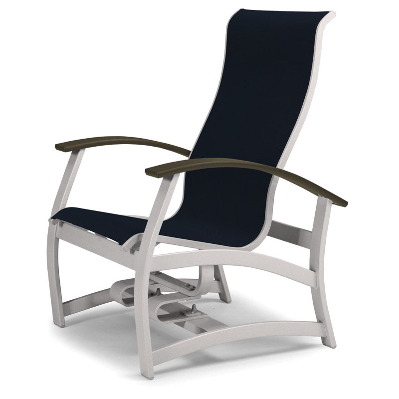 Askar Swivel Powder Coated Aluminum Outdoor Lounge Chair, Navy 13D Sunbrella®, Gloss White, Beachwood P40