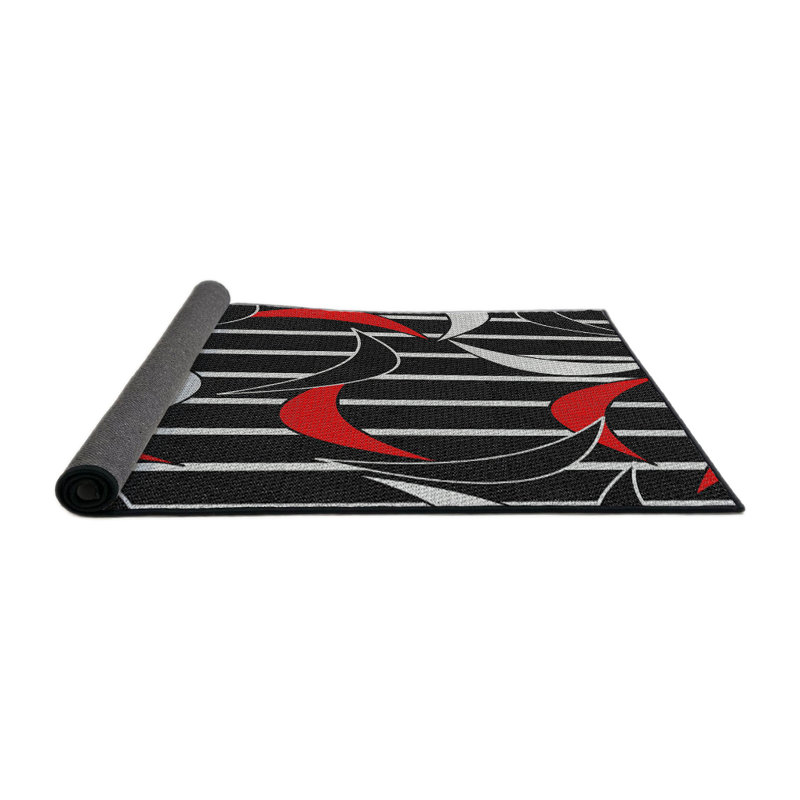 Tapis noir/rouge à motifs, Rond 6 pi
