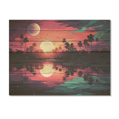 Mauve coucher de soleil audacieux - coucher de soleil côtier sur bois