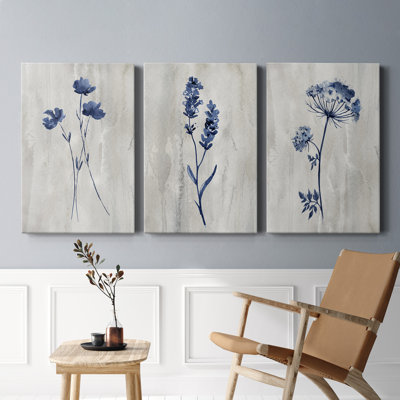Indigo Botanical I - ensemble de 3 reproductions sur toiles tendues