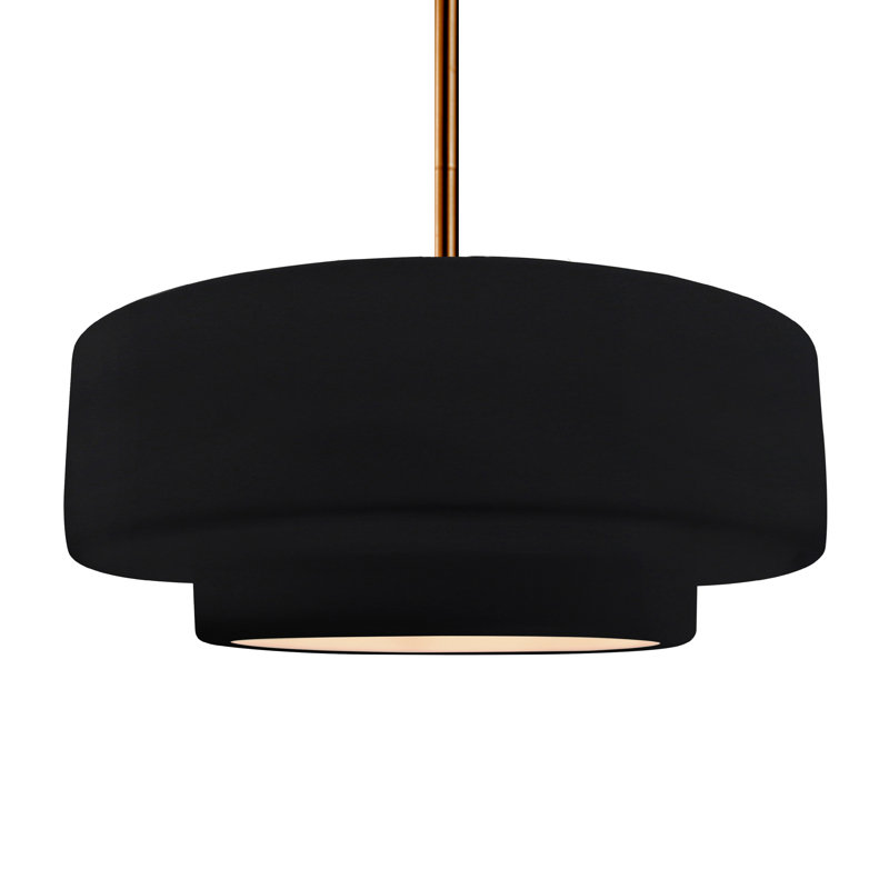 Luminaire suspendu à 1 lumière Meydan - DEL, H 6 po x l 16,25 po x P 16,25 po, Noir brillant / blanc mat, Laiton brossé
