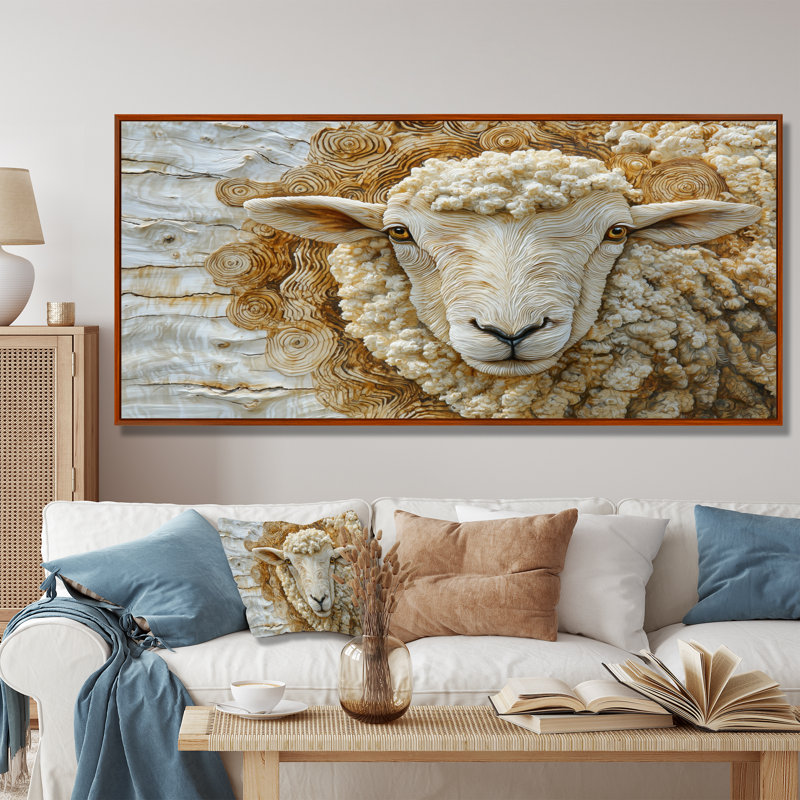 Ditya Sheep Portrait In Farm Farm Wood II - Moutons, art mural pour le salon, Brun, H 28 po x l 60 po