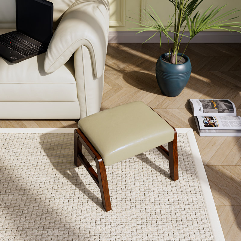 37cm Wide Faux Leather Solid Colour Footstool Ottoman, Beige