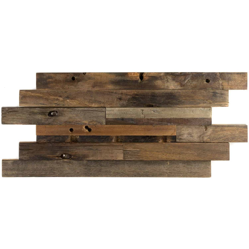 Driftwood 12x24 Textured Reclaimed Wood Mosaic Tile, Brownheart