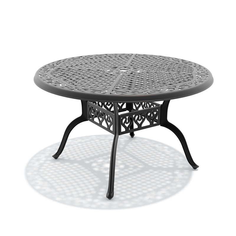 Table de salle à manger 48,03 "ronde avec trou de parasol 1,88", structure en fonte d'aluminium