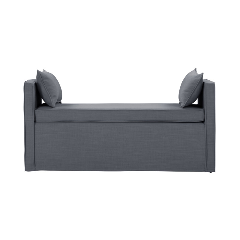 Ramvir 53" Paisley Linen Upholstered Bench, Gris et noir