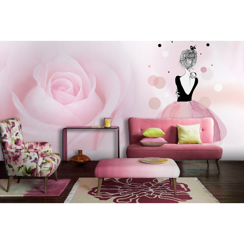 Papier peint amovible floral rose ballerine, L 35,04 po x l 55 po