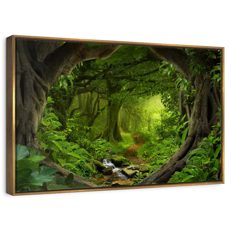 Jungle tropicale du sud-est asiatique, Cadre flottant doré, 37 po x 25 po