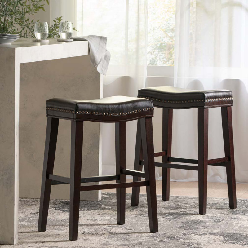 Tabourets de bar en cuir avec repose-pieds et dossier en cuir