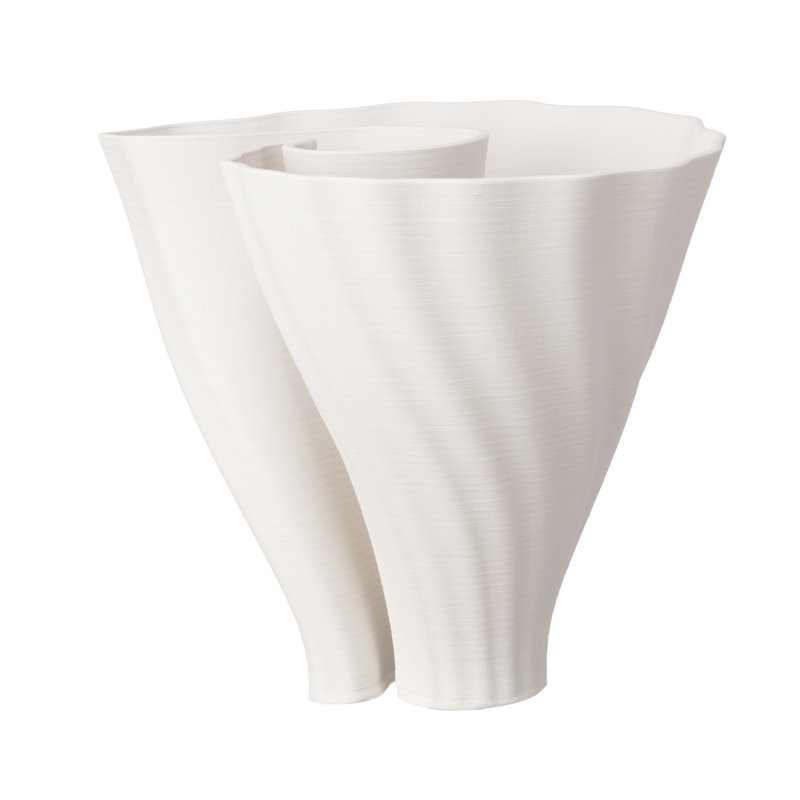 White 3D Printed Ceramic Vase Round, 6.6" H x 9.4" W x 9.4" D, White
