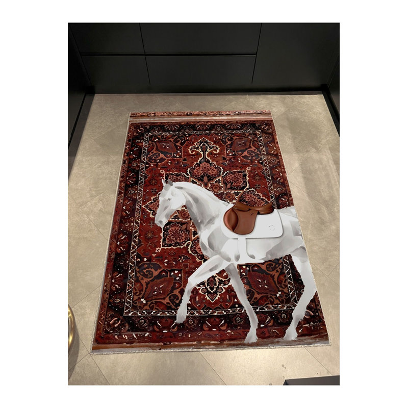 Tapis décoratif traditionnel rétro bourgogne, Rectangle 3 pi 3 po x 4 pi 11 po