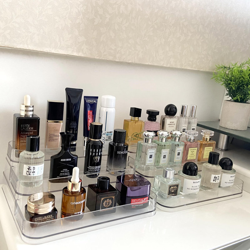 Organisateur de parfum, ensemble de 2 tablettes à trois niveaux, armoire de comptoir robuste et transparente