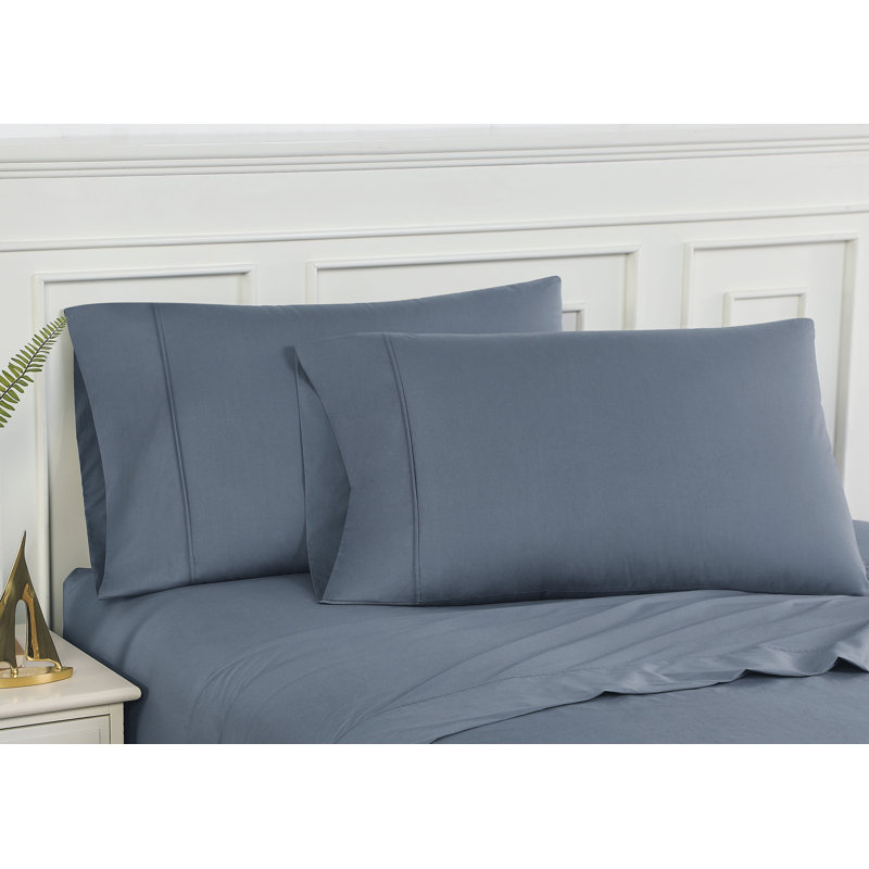 Curtia 300 Thread Count 100% Cotton Percale Sheet Set, California King, Steel Blue