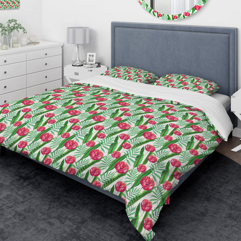 Ensemble de housse de couette designart fleurs, Housse de couette très grand + 2 taies décoratives