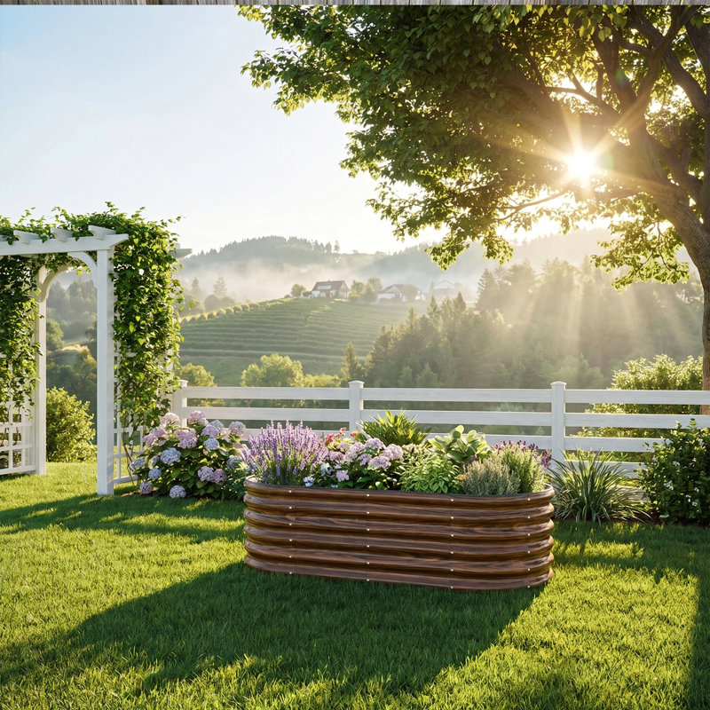 Lit de jardin surélevé en métal galvanisé de 18 po de hauteur (paquet de 2), boîte à fleurs ovale en métal 4 x 2 pi pour planter des légumes