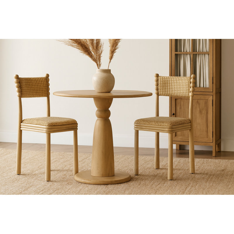 Hulu Chair 2pc Set, Natural Wood, Brown Checker