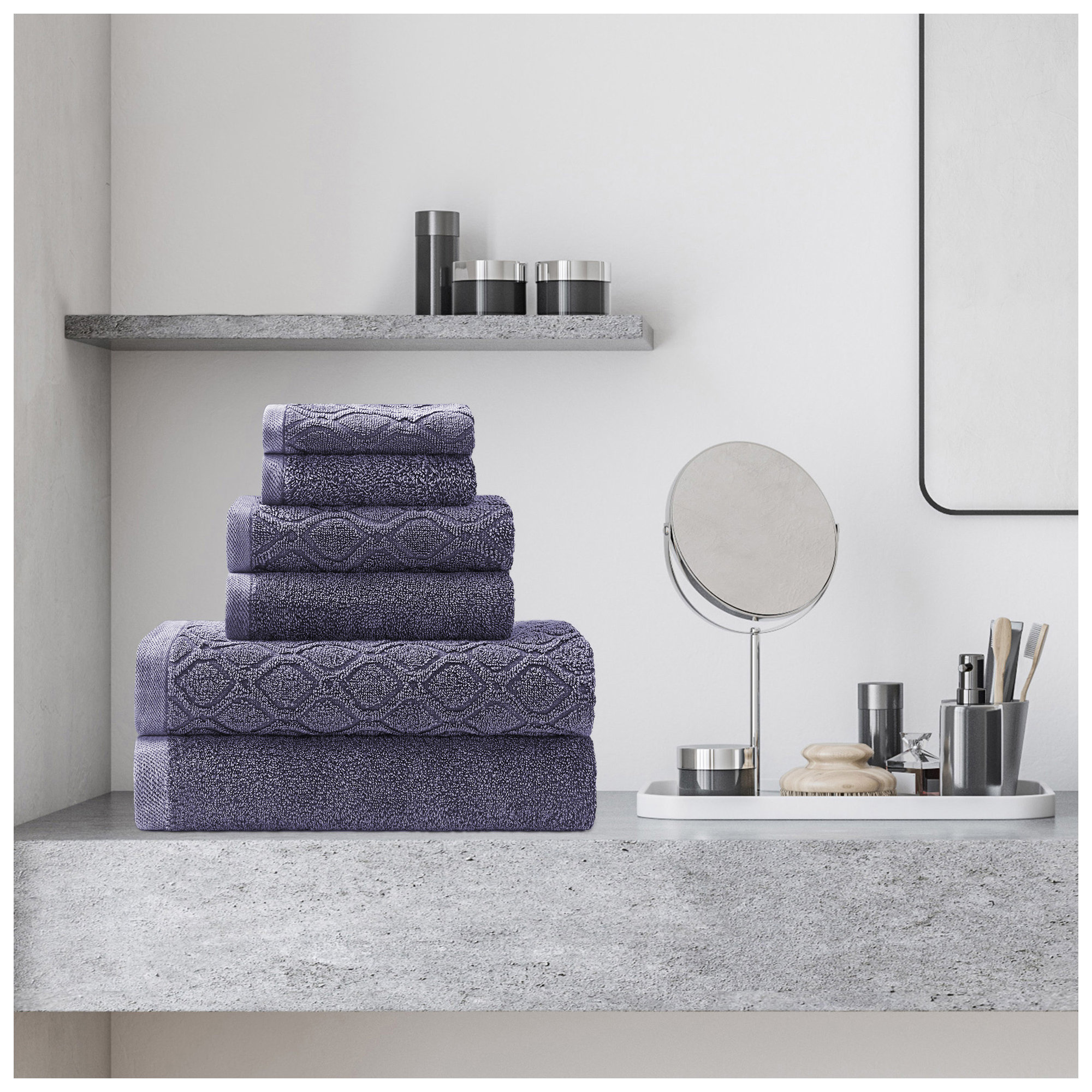 Guiness 6 Piece 100% Cotton Towel Set, Navy Blue