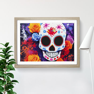 XH1022-4027X Flowing Floral Sugar Skull 1 Piece Single Picture Frame Wall Art