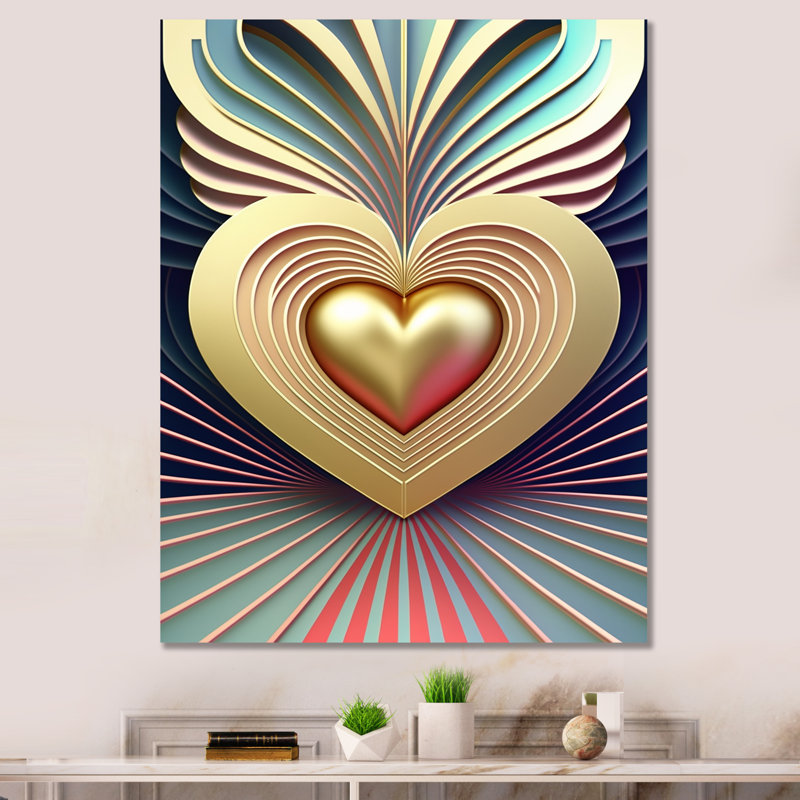 Décoration murale cœur rayonnant, H 20 po x l 12 po x P 1 po