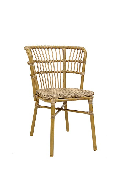 Chaise intérieure / extérieure en aluminium de style rotin naturel avec siège en polyester tissé