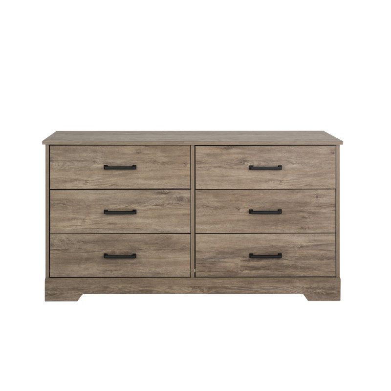 Commode double 6 tiroirs l 53,25 po Yazeed, Brun rustique