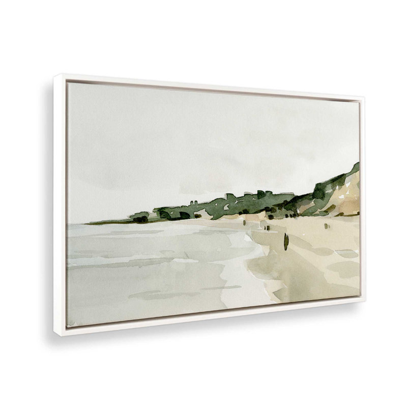 «Misty Morning on the Beach», reproduction sur toile dans un cadre, H 12,75 po x l 18,75 po, Cadre flottant blanc opaque, 1