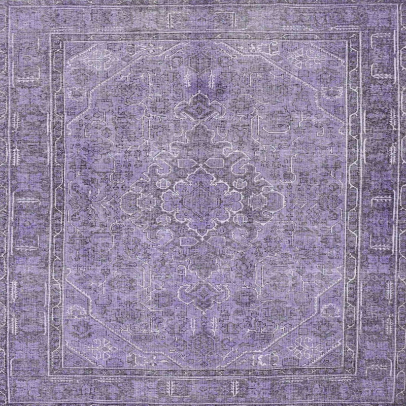 Tapis oriental multicolore tissé à la machine Makhy, Carré 8 pi