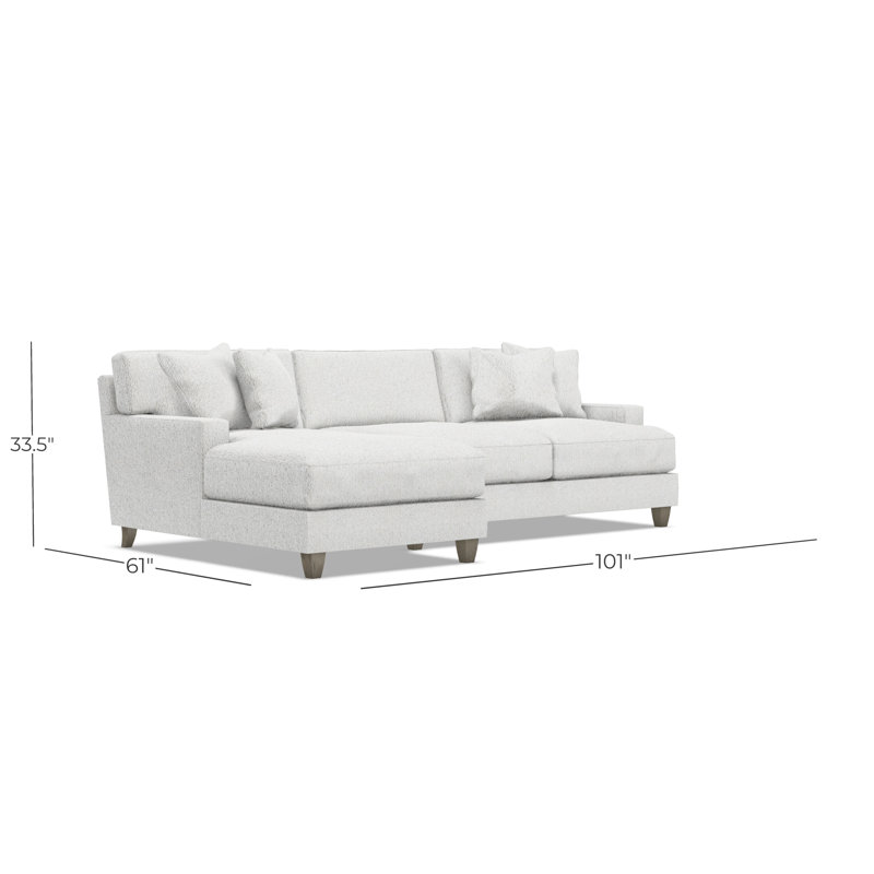 Mila 2-Piece Fabric Sectional, White Polyester, Left Hand Facing, 33.5" H x 101" W x 61" D