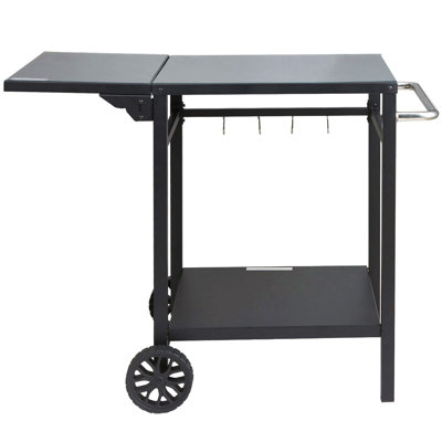 Chariot de salle à manger d'extérieur avec double tablette, table de préparation pour barbecue mobile, plateau de table en fer pliable multifonctionnel, chariots modulaires portables pour four à pizza, table de travail avec 2 roues, poignée de transp